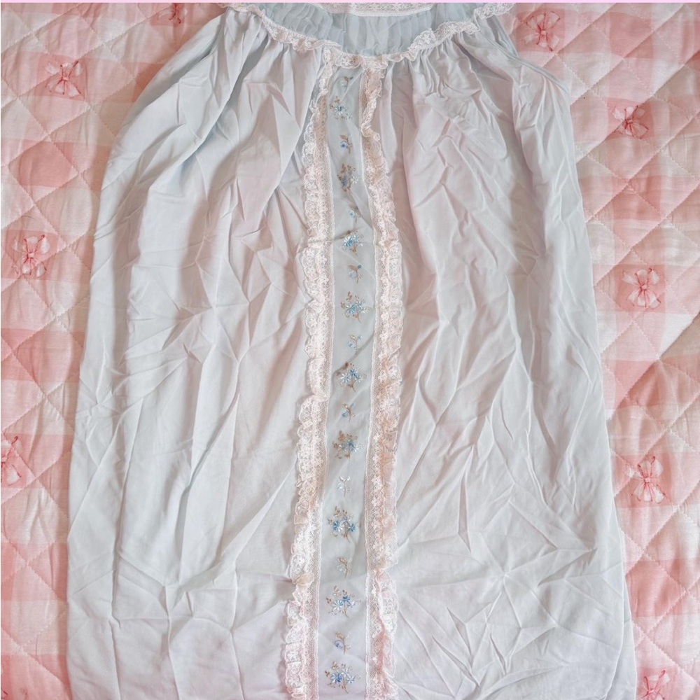 Elegant Blue Aristocraft Vintage Lace Trim Nightgown